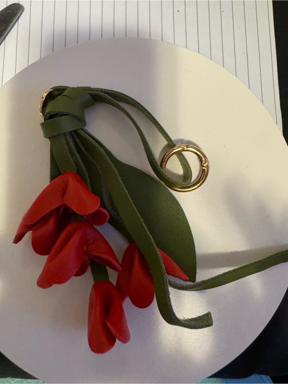 Red Floral Leather
Keychain with Gold Ring
Genuine Leather Flower Keychain
